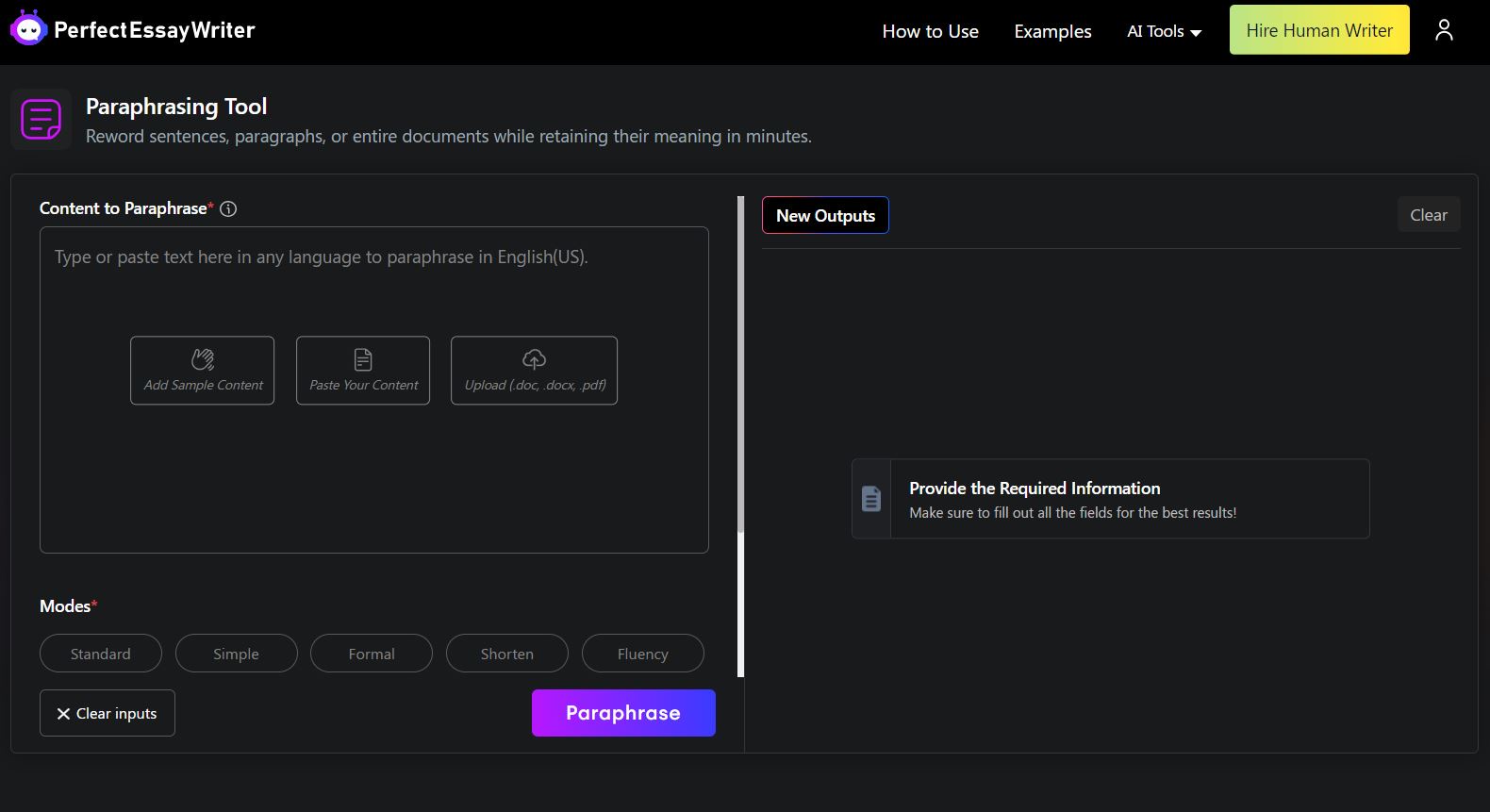 PerfectEssayWriterAI Paraphrasing Tool