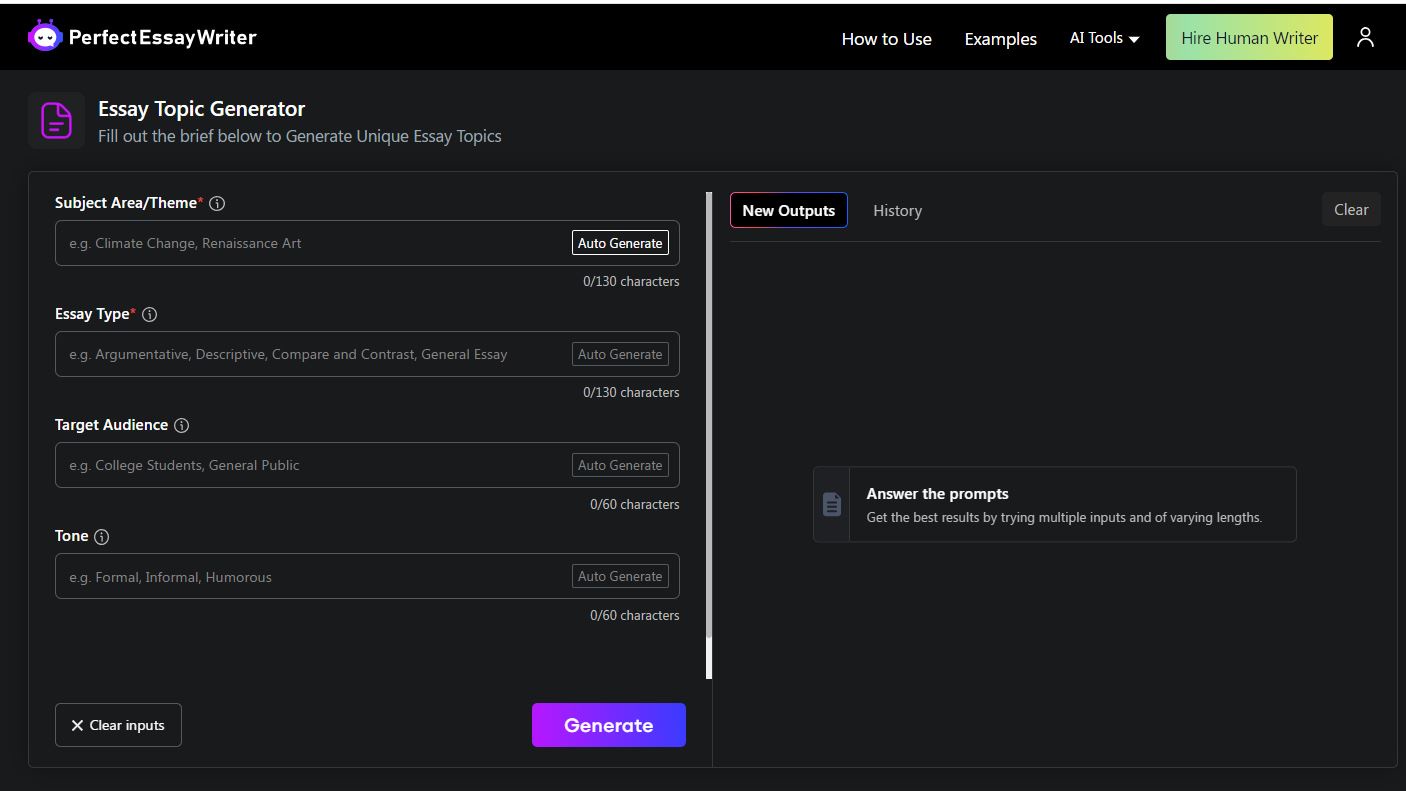 PerfectEssayWriterAI Essay Topic Generator